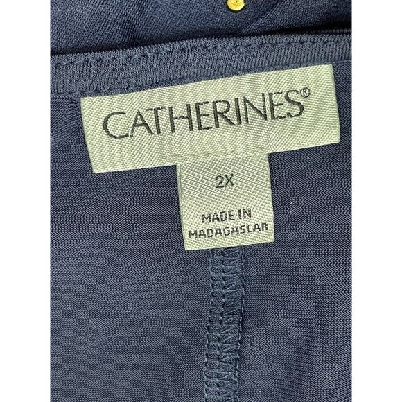 Catherine's Top Blouse Tunic Stretch Handkerchief Hem 2X Blue Polka Dot - Picture 4 of 9